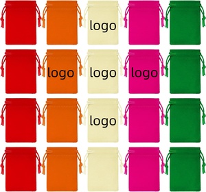 Pochette en velours luxueuse avec cordon de serrage, logo brodé personnalisé pour bijoux, emballage cadeau de mariage, petit sac haut de gamme, marque VANTUR, soie - Product Image 1