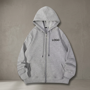 Customized Logo Polyester Cotton Zipper-<b>Up</b> Autumn Solid Color Hooded Work Clothes Sportswear Unisex Regular Fit Hoodie - Product Image 3