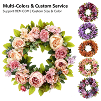 Guirlande de fleurs artificielles vintage pivoine, couronne florale mixte pour porte d'entrée, décoration murale pour mariage, fête, maison