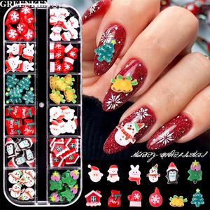 12 grilles série de noël 3D résine Nail Art Salon décorations vacances Figure cloches renne Design bricolage Nail Art breloques - Product Image 3