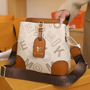 Milantuanshi Women's Bucket Bag White Brown Embossing Zipper Closure Crossbody Shoulder Bag Water Resistant Everyday Use - Product Image 1