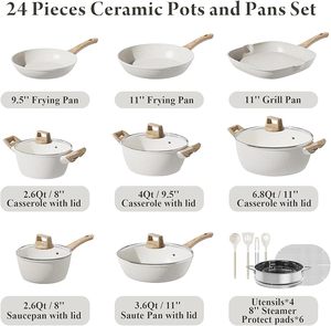 Geling nhà máy Trung Quốc không dính cảm ứng nhà bếp Frying Pan sets bán buôn công suất lớn kem trắng gốm <span class=keywords><strong>Cookware</strong></span> sets - Product Image 2