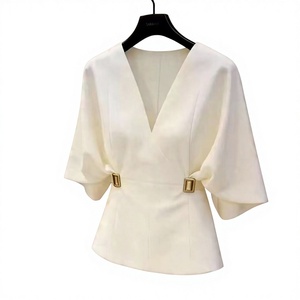 Camicetta Casual da <span class=keywords><strong>Donna</strong></span> Bianca alla Moda con Motivo a Tinta Unita <span class=keywords><strong>per</strong></span> Primavera e Autunno - Product Image 6