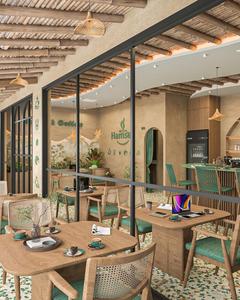 Diseño Interior Personalizado para Cafetería Tropical Estilo Wabi Sabi, Muebles para Barra de Café, Madera Sólida, Terrazo, Microcemento, Equipamiento Completo para Cafetería - Product Image 5