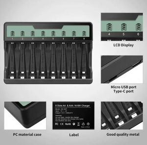 <span class=keywords><strong>Chargeur</strong></span> de <span class=keywords><strong>batterie</strong></span> 2025 8 baies AA AAA USB charge haute vitesse fente indépendante Ni-MH Ni-CD Batteries rechargeables <span class=keywords><strong>batterie</strong></span> externe en plastique - Product Image 3
