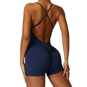 Fitness espalda descubierta ropa de una pieza gimnasio Fitness alto elástico vientre apretado deportes entrenamiento Yoga pantalones cortos Mono para mujer - Product Image 1