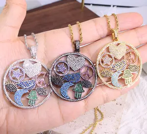 NZ1442 18K gold plated diamond cz paved assorted heart star evil eyes peace sign moon wing Magical Lucky Symbol Amulet necklace