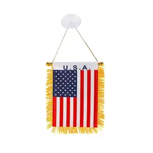 Custom Double Sided American USA Fringy Window Car Hanging US Flag With Suction Cup