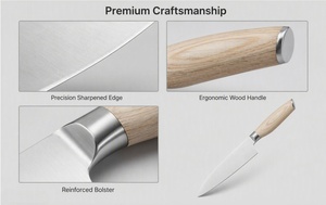 Ensemble de couteaux de cuisine professionnels en acier inoxydable à haute teneur en carbone avec manche en bois de qualité supérieure, 8 pièces. Stock disponible dès maintenant. - Product Image 4