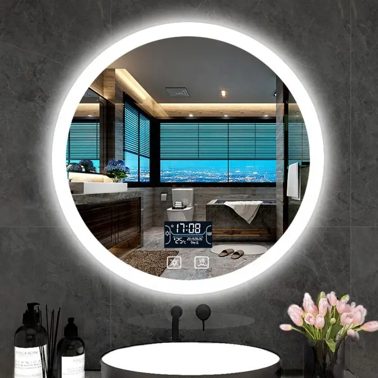 Luxurious Atmosphere Toilet Decoration Power Supply Led Backlight Round Frameless Glass Bathroom Mirror for Sale