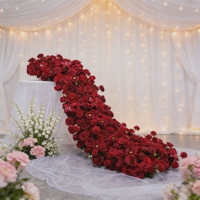 Décoration de voiture : cascade de fleurs artificielles en soie, roses roses, pour salle de banquet d'anniversaire, 200 cm de longueur, style moderne