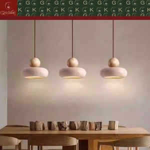 Luminaire GOLDKING pour salon, salle à manger, cuisine, entrée, anneau en <span class=keywords><strong>travertin</strong></span> beige naturel, sphère en bois de noyer brun, downlight OEM ODM - Product Image 4