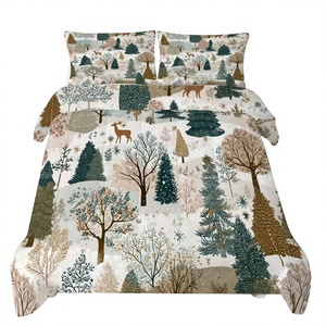 Ensemble de housse de <span class=keywords><strong>couette</strong></span> trois pièces personnalisable à impression numérique, motif <span class=keywords><strong>cerf</strong></span> et arbre, en polyester ultra-fin - Product Image 1