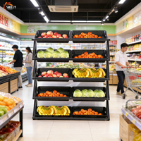 Multifunktionales 5-stöckiges Verkaufsregal mit Korb Supermarkt Lebensmittel Obst Gemüse Ausstellungsständer Laden Aufbewahrungsorganizer Regal