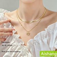 Collier ajustable double couche en acier inoxydable doré, avec pendentif exquis en forme de fleur, cœur et nœud papillon, pour clavicule