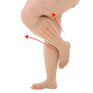 Chaussettes de compression graduée pour femmes, couleur chair, 20-30 mmHg, pour infirmières, en Spandex/Nylon, hauteur genou, bout ouvert, antidérapantes, souples et stabilisantes - Product Image 4