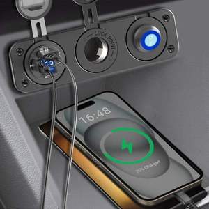 4 1 kép QC3.0 + PD USB Car Charger Adapter 54W ABS/PC Bảng điều chỉnh không thấm nước ON-OFF chuyển đổi DC vôn kế 12-24V sạc cổng 3 thiết bị - Product Image 3