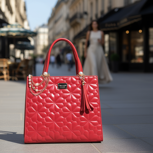 Sac à main en PU rouge pour femme Fana Kalea avec chaîne de perles décorative, fermeture à rabat, forme carrée, usage quotidien - Product Image 2