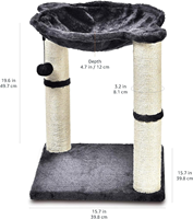 Tour d'activités pour chat en bois, multi-niveaux, avec hamac, griffoir, montage facile, balle interactive suspendue en peluche, griffoir en sisal durable