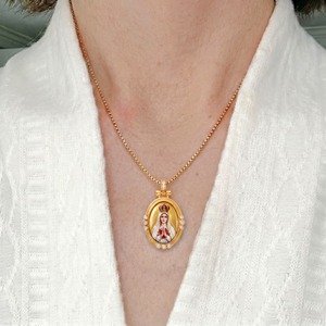 Pendentif ovale émaillé fait main Notre-Dame de Fátima, Fourniture en gros pour les groupes de dévotion européens et portugais - Product Image 2