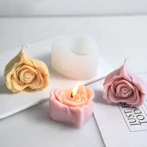 DM622 3D Rose Flower Herzförmige Kerzen form DIY handgemachte Seife Silikon form Kuchen Dekoration Werkzeuge für Hochzeit Valentinstag