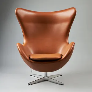 工厂价格现代豪华皮革蛋椅带脚凳客厅北欧扶手椅旋转