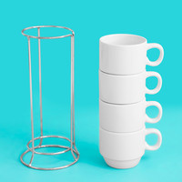 Ensemble de tasses empilables en gros AGH Factory, grandes tasses à café à transfert thermique, tasses à café mignonnes, ensemble de 4 tasses vierges pour sublimation avec support en métal
