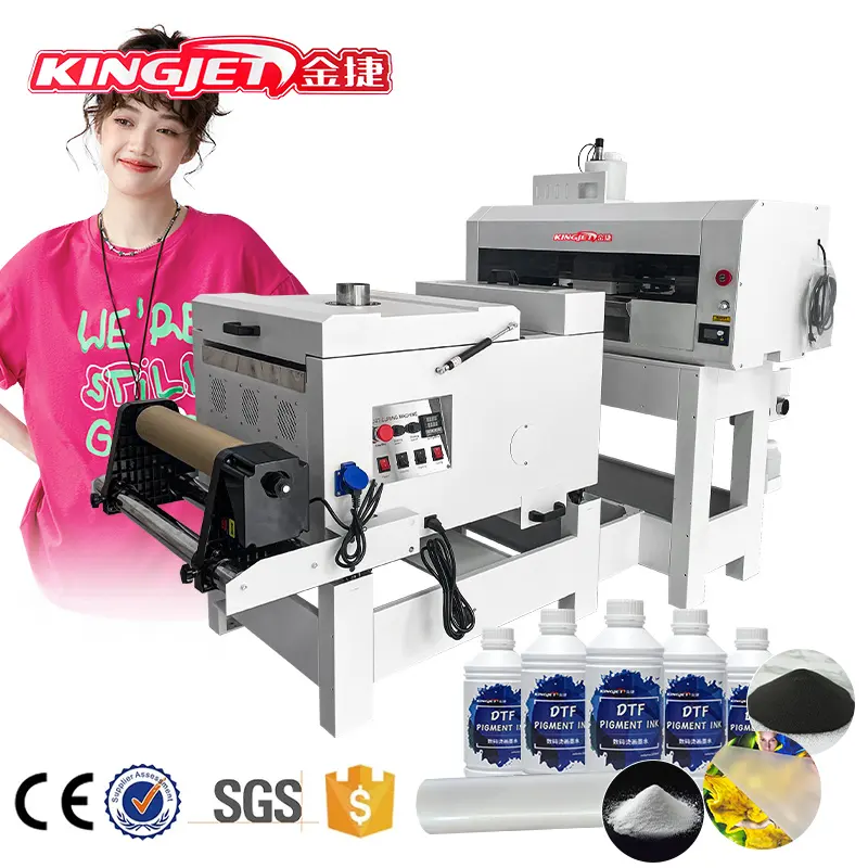 Kingjet imprimante dtf 60cm熱転写PETフィルムTシャツdtfプリンター、シェイクパウダーマシン付きDTFプリンターforeps xp600