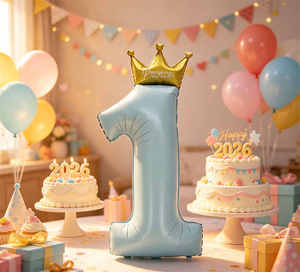 Palloncino in lamina numero 1 con corona blu 57X124 cm Decorazione per feste - Product Image 5