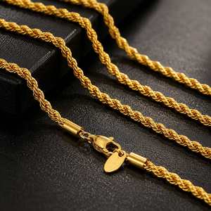 Wholesale 2.5mm-6mm Twisted 18K Gold Plated Stainless Steel Link Trendy Unisex <b>Rope</b> <b>Chain</b> Necklace - Product Image 6