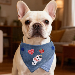 Diy Pet Bibs Double Layer Soft Denim Embroidered Patches For Cats Dogs - Product Image 2