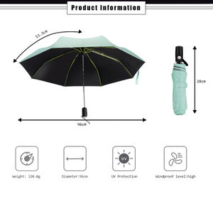 Nouveau Parapluie Automatique Pliant 3 Volets Personnalisé OEM/ODM avec Logo, Coupe-Vent, de Bonne Qualité, Turquoise, pour Adulte, en Pongee 190T - Product Image 3