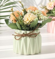Set Pot Bunga Hydrangea Mini Buatan 4pcs Biru Pink Oranye Krem Pot Keramik Pita Tali Dekorasi Rumah Dapat Digunakan Kembali Seperti Asli