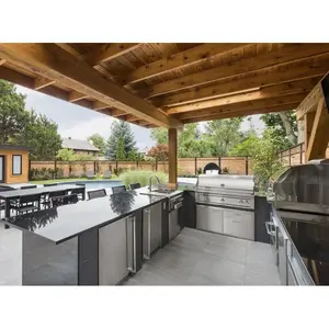Armoires de cuisine extérieures étanches, facile à déplacer barbecue Island Grill de cuisine extérieure avec réfrigérateur et grille à gaz intégrée