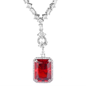 Collar de Moda con Colgante de Circonia Cúbica Roja de 15*20mm, Cadena a Juego de Cobre Ecológico para Uso Diario Femenino - Product Image 1