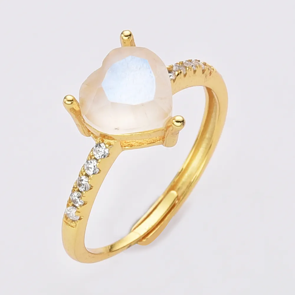 SS232 Wholesale Genuine Moonstone Heart Gold Wedding Ring