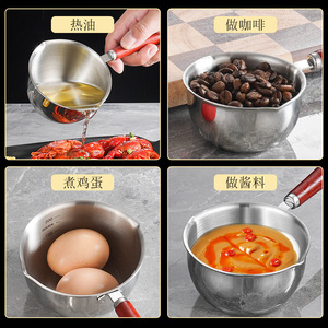 304 Stainless Steel Mini Sauce Pan With Wood Handle Heat Resistant For Home Cooking Sauces Eggs Coffee Oil Pouring - Product Image 1
