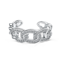 Dylam Luxury Open S925 Sterling Silver Cubic Zirconia Cuban Ring 925 Silver Zircon Oval Circle Adjustable Finger Rings For Women