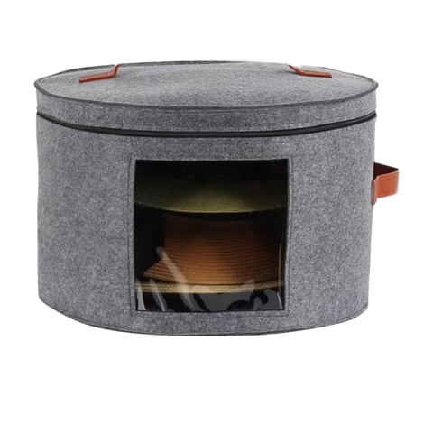 Aluminum Fabric Foldable Hat Storage Bin Toy Bag Round Felt Cowboy Hat Travel Case with Dust Cover Magnetic Card Use