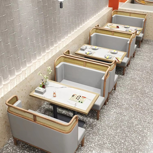 Luxury high-end hotel commercial marble <b>tables</b> <b>and</b> <b>chairs</b> leather restaurant furniture booths - Product Image 1