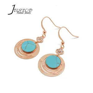 Round design cheap wholesale hook CZ turquoise earrings jewelry