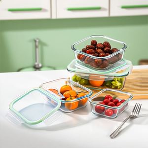 Borosilicate Glass Container <b>Microwave</b>-safe Lunch Boxes with PP Buckle Lids Rectangle/Round/Square Stackable Glass Lunch Boxes - Product Image 4