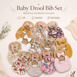 Bavaglini per Neonati e Bambini con Stampa Floreale, Doppio Strato in Cotone e Lino, con Nappe, per Pappa e Saliva - Product Image 1