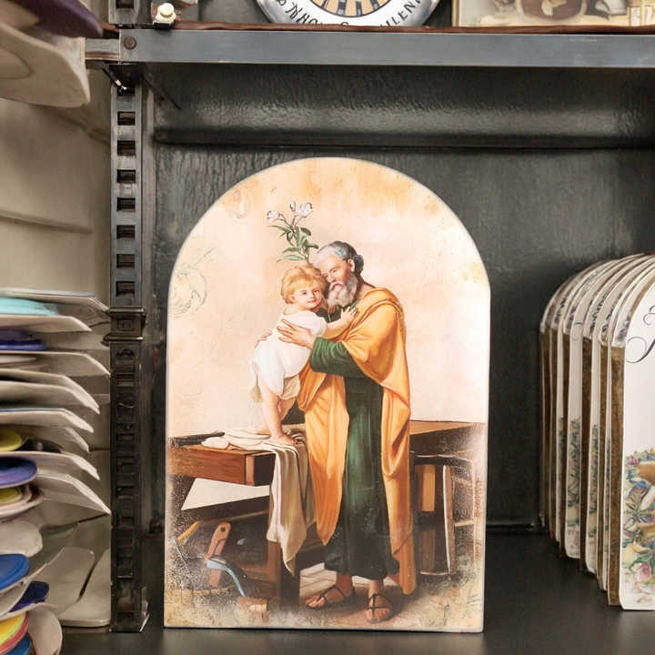 Factory Wholesale Catholic Religious Christian Arched Wood Plaque - St. Joseph Christian Souvenir Suppliers
