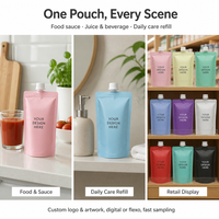 Sachets en plastique à fond plat en vrac, réutilisables, à presser, transparents, anti-fuite, avec bec verseur, pour les fournitures de fête