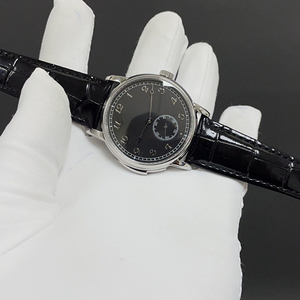 Reloj Mecánico de Vestir Vintage para Hombre, Caja Redonda Plateada, Correa de Cuero de Cocodrilo Negro, Segundero Pequeño, Elegante y Formal - Product Image 2