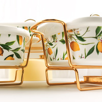Plat à four carré en céramique avec couvercle, cadre en fer, style luxe léger, vaisselle d'hôtel, chauffe-bougie, diamètre 18 cm, moderne