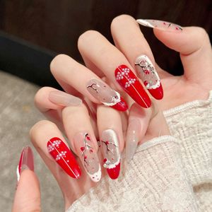 Unghie Artificiali Rosse Festive Natalizie con Fiocchi di Neve, Riutilizzabili, Corte, Forma a Mandorla, 10 Pezzi, Unghie Finte Fatte a Mano, Vendita all'Ingrosso - Product Image 3