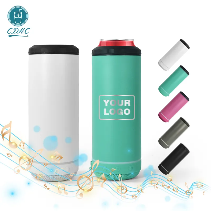 Wholesale Powder coated Custom logo 16oz cooler can with Speaker Vacuum Insulated Colored Wireless Music 4 in 1 Speaker Cup