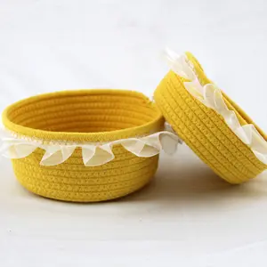 New Cotton Rope Storage Bucket Cute Girl Heart Lace Toy Desktop Storage With Handle Lace Plush